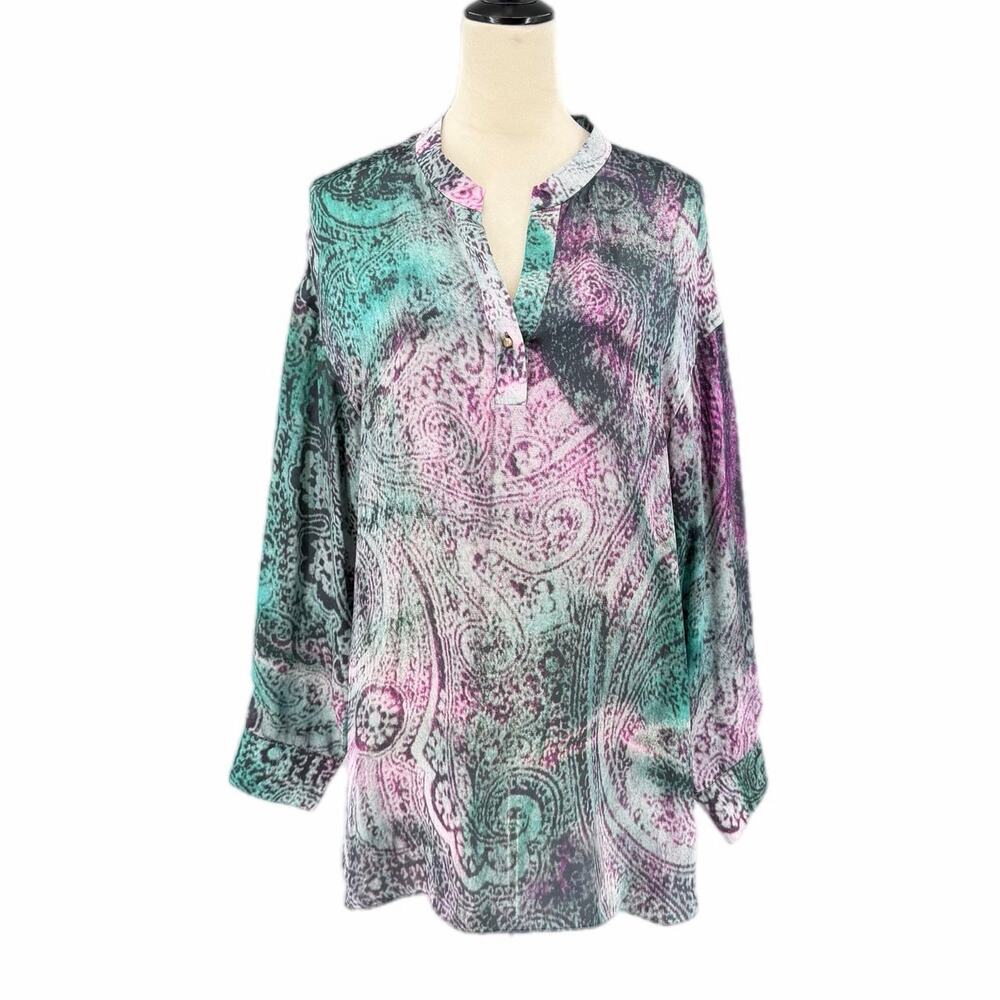 Worth Colorful Paisley Mermaidcore Boho Corpcore Feminine Silk Tunic Blouse